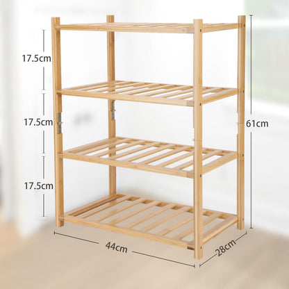 Akloya Small Shoe Rack, Multipurpose 4 Tier Shoe Organizers Rack，Small Bamboo Shelfs for Shoes, Plants, Books, Living Room, Hallway Bedroom, Bathroom