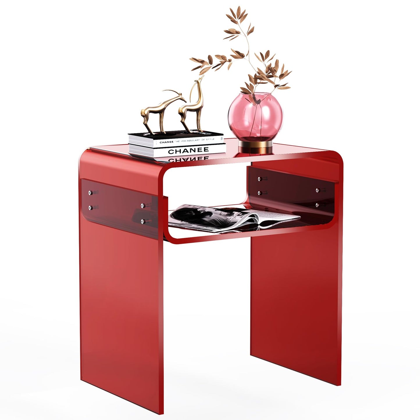solaround Acrylic Side Table, Bedside table Nightstand for Living Room, Acrylic Tables, 40 x 30 x 50 cm (Red)
