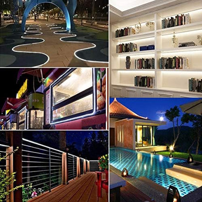 Outdoor Solar LED Strip Lights Cool White, Powered Flexible Waterproof Rope Lights, 8 Modes 180 for Garden Porch Gazebo Pathway Patio Umbrella Outside Xmas Window Edge Decor