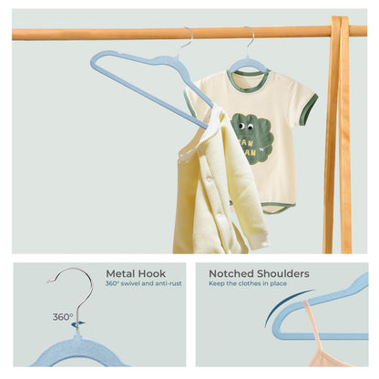 ManGotree 14 Inch Kids Velvet Hangers Felt Children's Hangers 14 Pack Blue