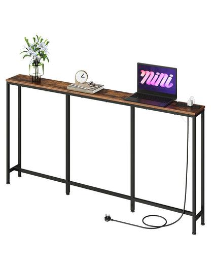 CHOEZON 160 cm Narrow Console Table with Power Outlet, 18 cm Skinny Sofa Table, Long Behind Couch with Charging Station, for Entryway, Hallway