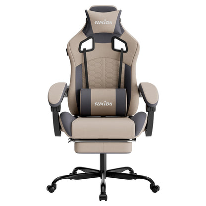 SUKIDA Ergonomic Gaming Chair for Adult, Comfortable Desk Chair with Massage, Comfy Headrest and Lumbar Support Pc Office chairs with Footrest