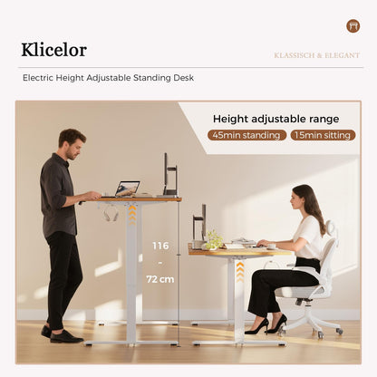 Klicelor Height-Adjustable Electric Desk, 140x80 cm Sit-Stand Office Desk, Computer Desk with Memory Function, Standing Desk