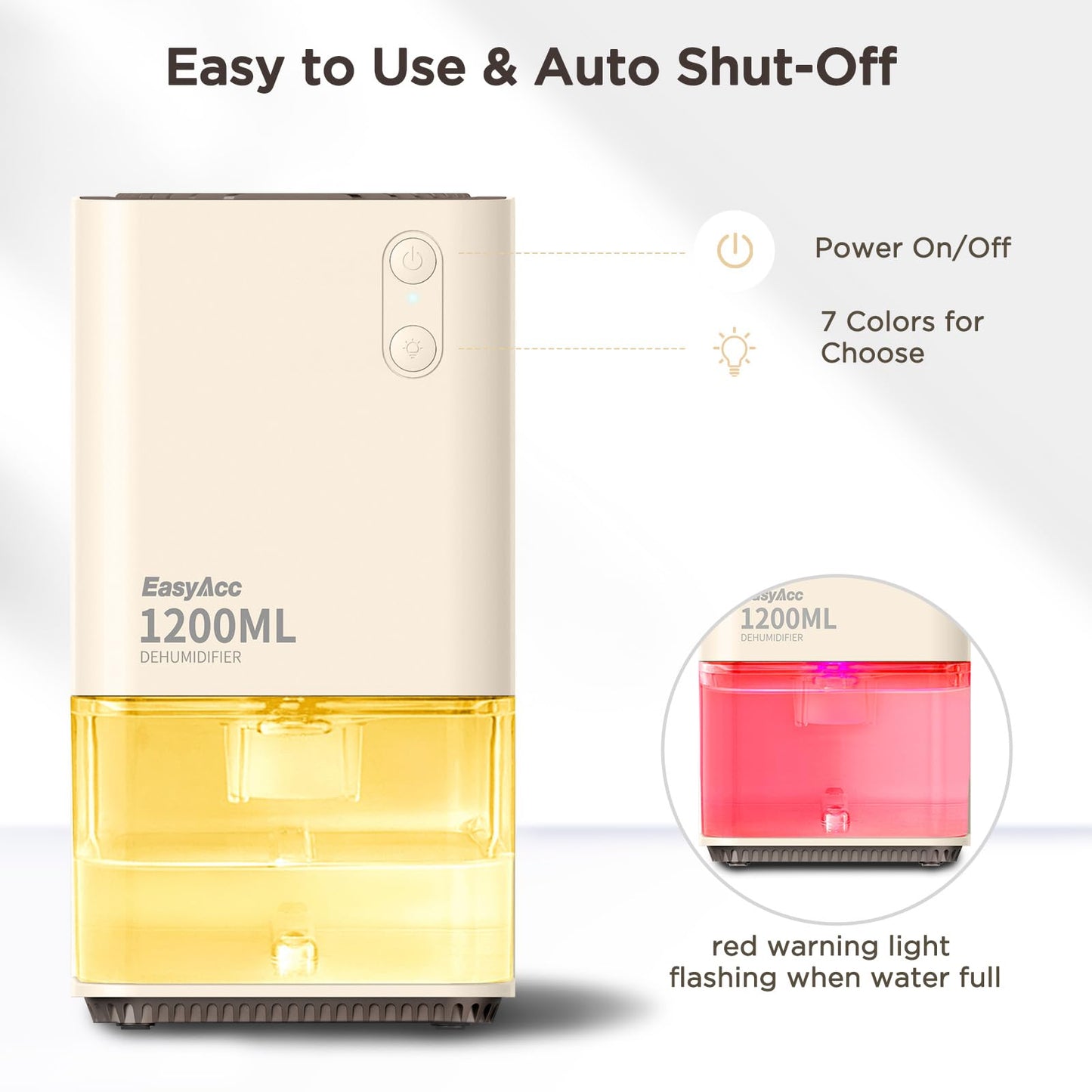 Dehumidifiers for Home Damp, EasyAcc 1200ml Electric Dehumidifier with Ultra Quiet & Auto Shut off 7 Colorful LED Portable Mini Dehumidifier for