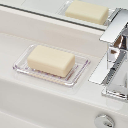 InterDesign Plastic Bar Dish for Bathroom Sink or Shower-Ridged Soap Saver Design-Rectangular, Clear, 3.5" x 5.25"