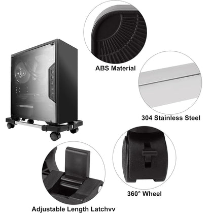 PC Stand for PC Tower, Computer Desktop Tower Stand with 4 Lockable Castors, Adjustable CPU Holder