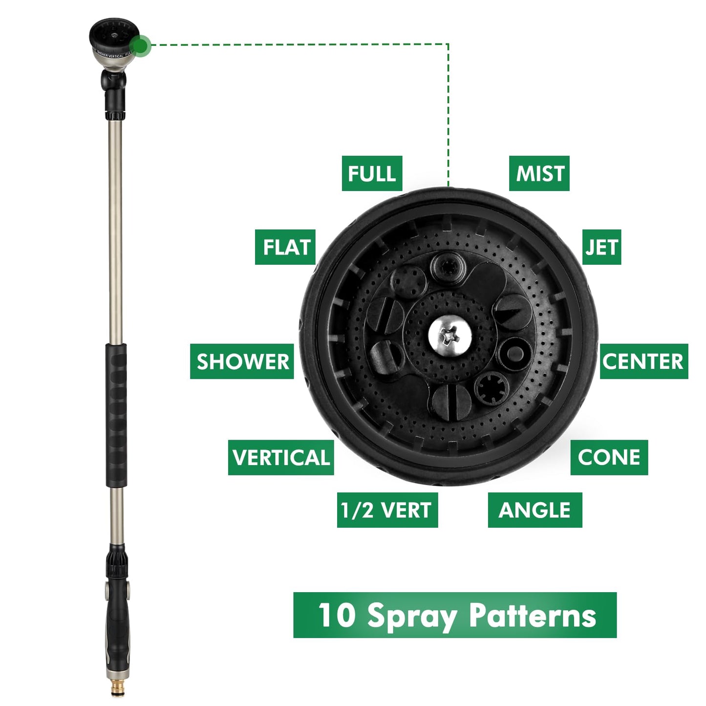 RESTMO Watering Lance Heavy Duty, 94cm Metal Spray Lance | 180? Adjustable Ratcheting Head | 10 Spray Patterns Hose Wand, Perfect Garden Long Sprayer