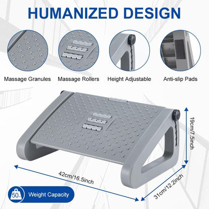 Hmseng Foot Rest Under Desk, Adjustable Height/Angle Ergonomic Foot Stool with Large Roller Massager Function