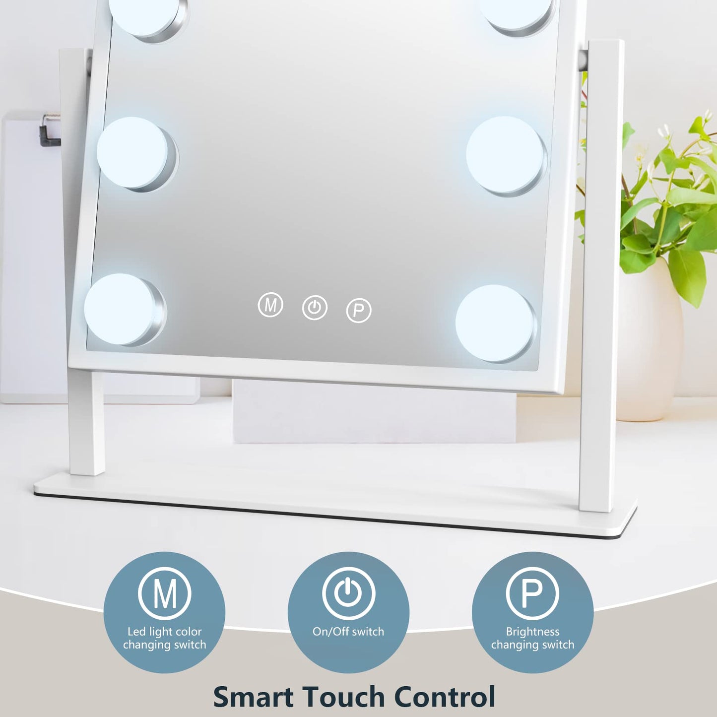 TUREWELL Hollywood Makeup Mirror with Lights,Large Lighted Vanity Mirror with 3 Color Light & 9 Dimmable Led Bulbs,Smart Lighted Touch Control Screen