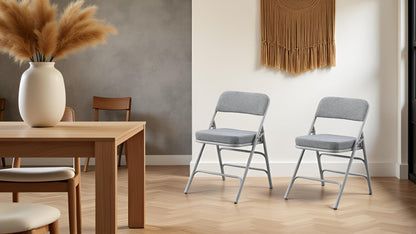 CHAIRABLE Padded Folding Chairs with Thick Cushion, 2 Pack Grey