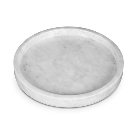 Silk Route Home Round Marble Tray White Vanity Multipurpose 25cm Dia, Bathroom, Storage, Dresser, Organiser, Kitchen Counter, Bedside, Coffee and