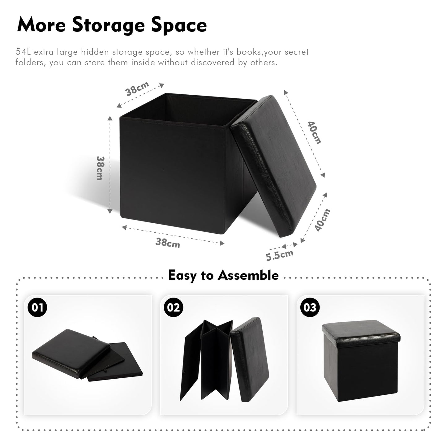 Bonlife Small Ottoman Storage Box with Lid, Foldable Cube Footstool
