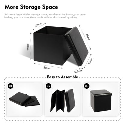 Bonlife Small Ottoman Storage Box with Lid, Foldable Cube Footstool
