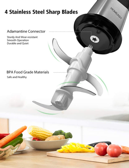 Homeasy Food Processor, Meat Grinder 2.5L Meat Blenders Food Chopper for Meat, Vegetables, Fruits and Nuts, Food Grinder Stainless Steel Bowl 500W 3