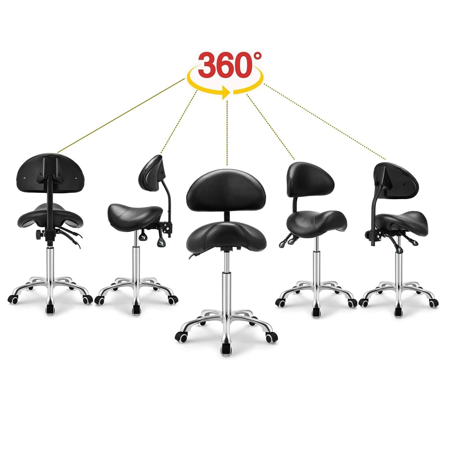 Kaleurrier Rolling Swivel Stool with Back - Height Adjustable with Wheels, Heavy Duty Anti-Fatigue, Ergonomic Chair for Lab, Clinic, Dentist, Salon