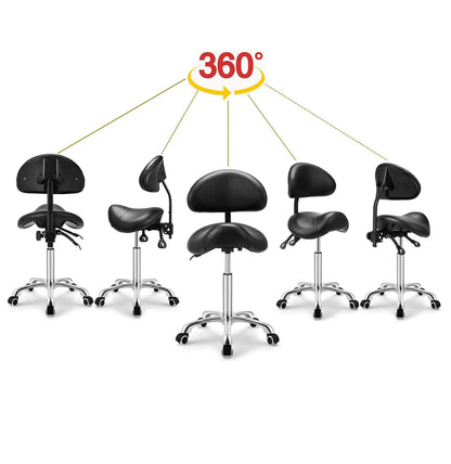 Kaleurrier Rolling Swivel Stool with Back - Height Adjustable with Wheels, Heavy Duty Anti-Fatigue, Ergonomic Chair for Lab, Clinic, Dentist, Salon
