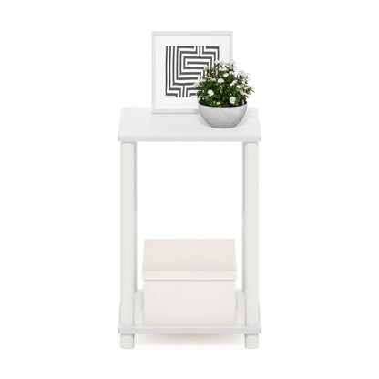 Furinno TURN-N-TUBE Side Table, 2-Tier End Table with Open Shelf, Toolless Night Stand, Bedside Table, for Living Room, Bedroom, White/White