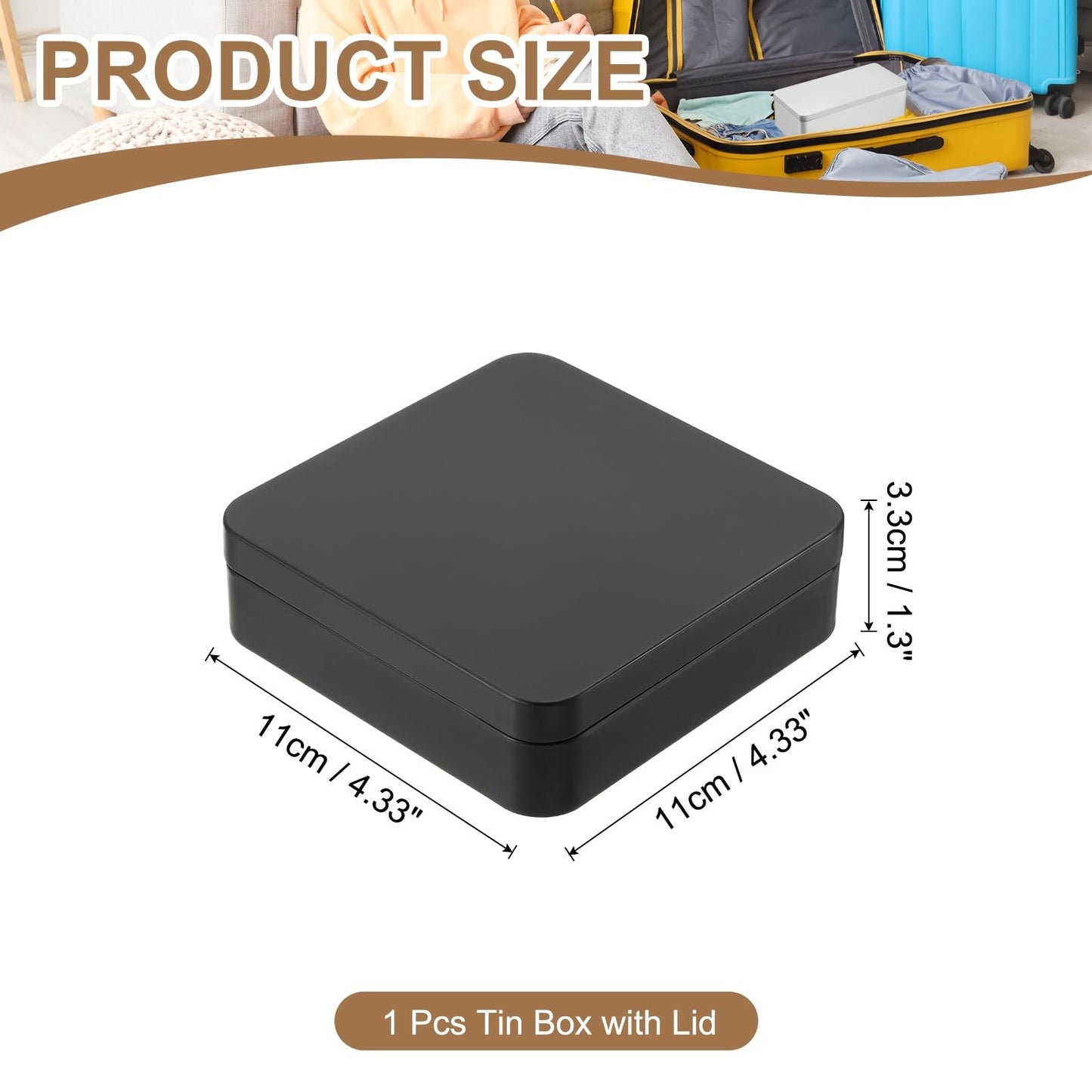 PATIKIL Rectangular Tin Box 4.3"x4.3"x1.3", Metal Storage Tin Box Portable Storage Container with Lid for Tea Candy Treats Gifts Favors Candle