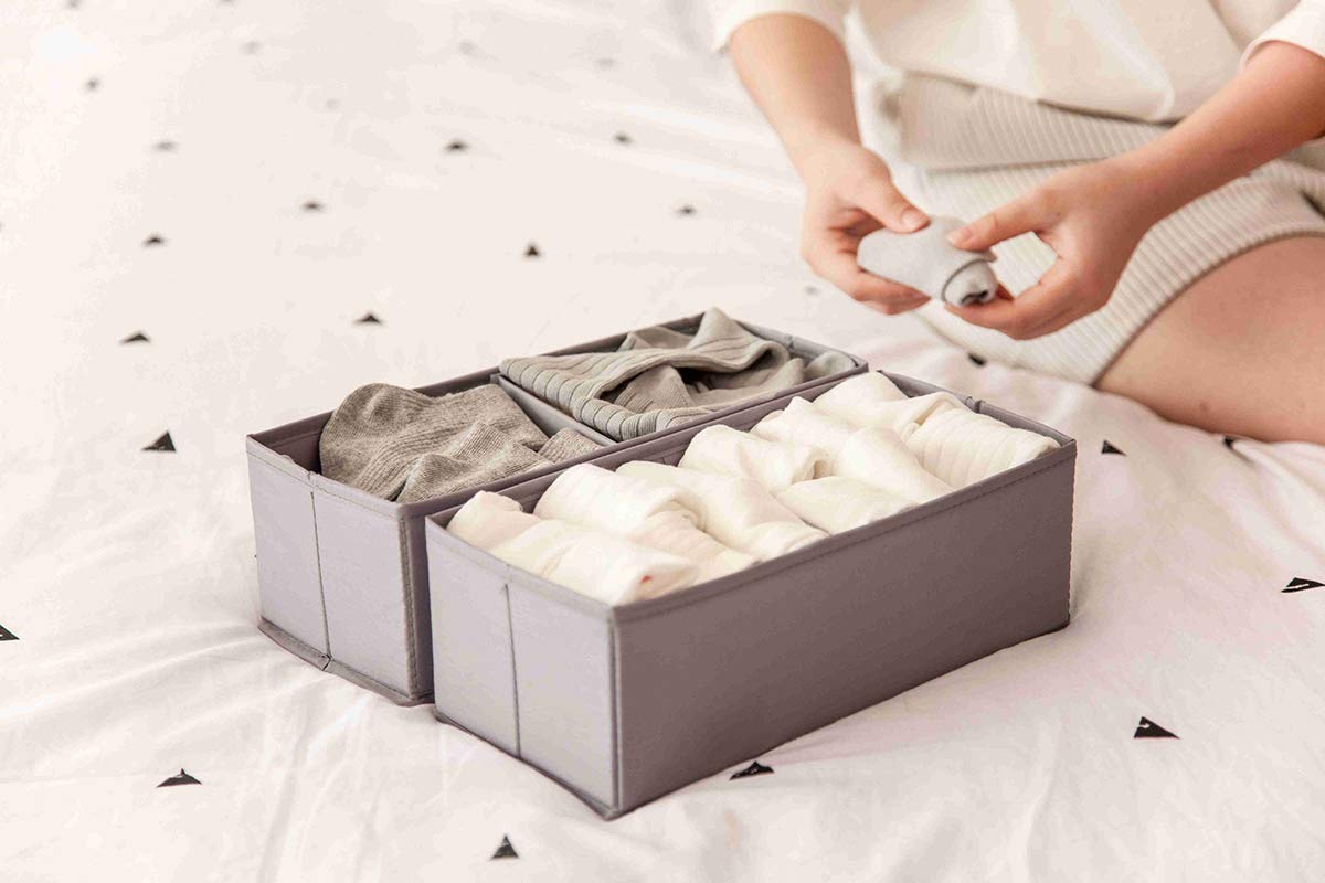 IHOMAGIC Closet Storage Boxes Foldable 2 Pack Small 210D Fabric Foldable Storage Cubes Bin For Adult Baskets Organizer Box Containers Included