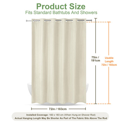 Hotel Style No Hook Rustic Linen Shower Curtain for Bathroom 230GSM Thick Fabric Texture Shower Curtains, Enhanced Waterproof, Weighted Hem