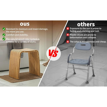 WYRXFF Bamboo Stool, Multi-Functional Stool, Unique Curved Bathroom Stool, No Assembly Vanity Stool Shoe Changing Stool, For Living Room Study Bedroomdining chair