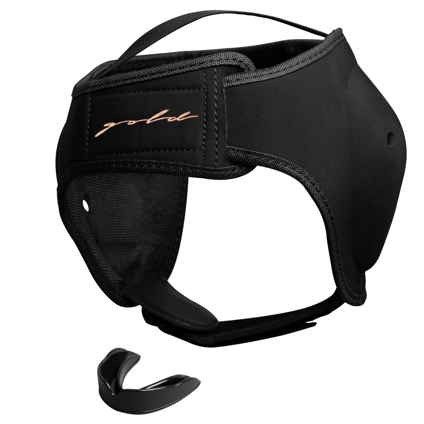 Gold BJJ Headgear for Jiu Jitsu, Wrestling, and MMA - Cauliflower Ear Protection: One Size Fits All, Reinforced Velcro Chin Strap - Bonus Mouthguard