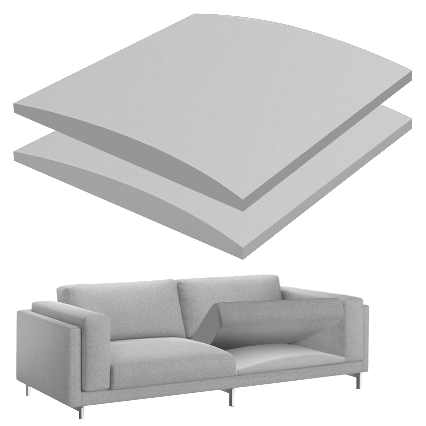 TUAKIMCE 2Pack Sofa Cushion Support for Sagging Seats, 50x 50x 5cm High-Density Foam Sofa Seat Cushions, Curved Furniture Support Pad for Sag Repair