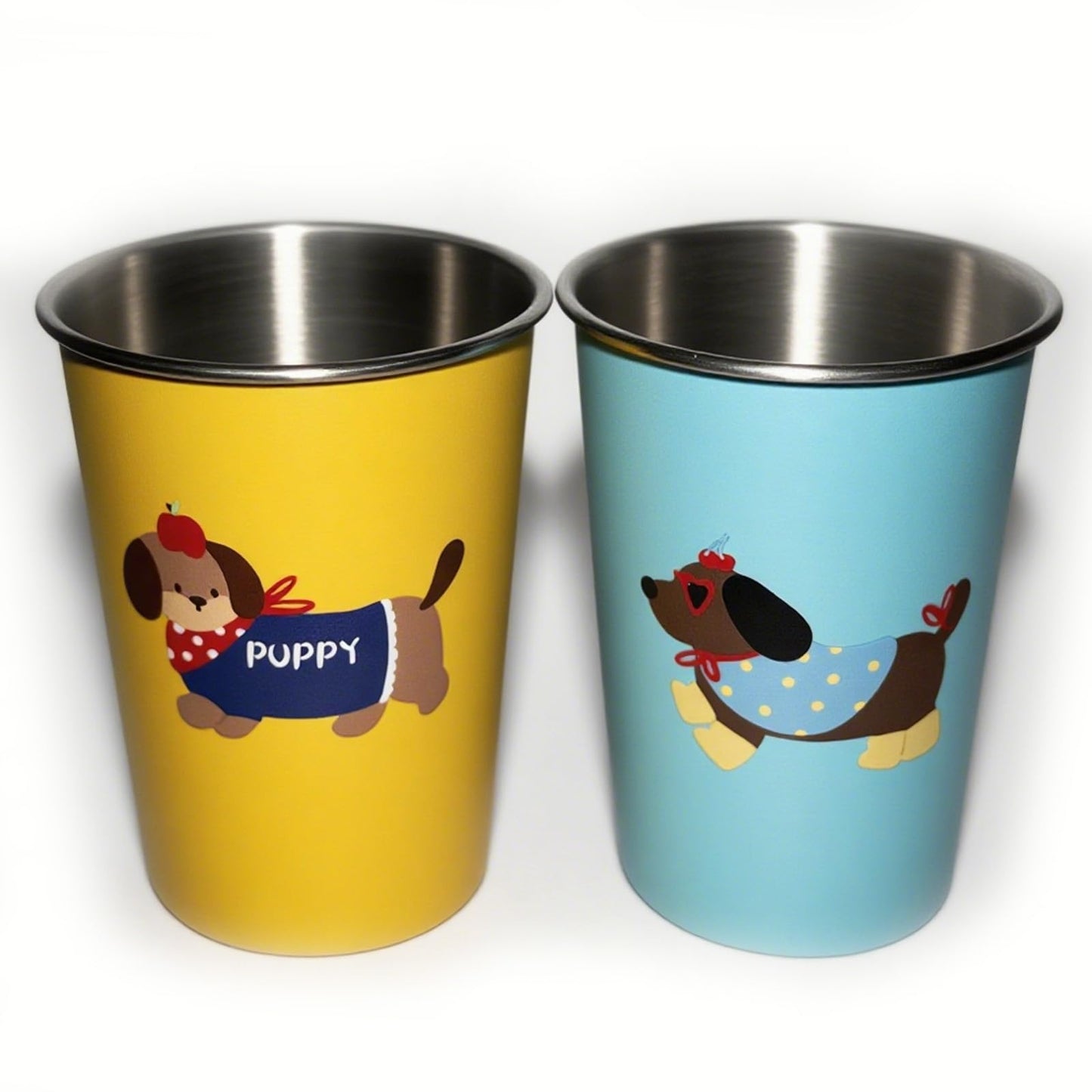 ukfisy Toothbrush Holder,2 pcs Reusable 304 Stainless Steel Toothbrush Cup,Cups with Cute Sausage Dog Pattern Design for Family Travel Camping