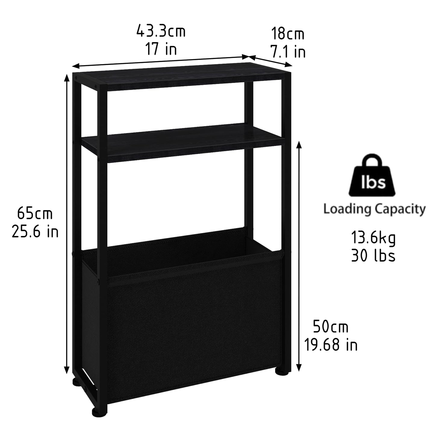 JERX Narrow Side Table with Fabric Basket, End Table for Small Spaces, Slim Side Table with Magazine Rack for Living Room Office Bedroom and Bathroom