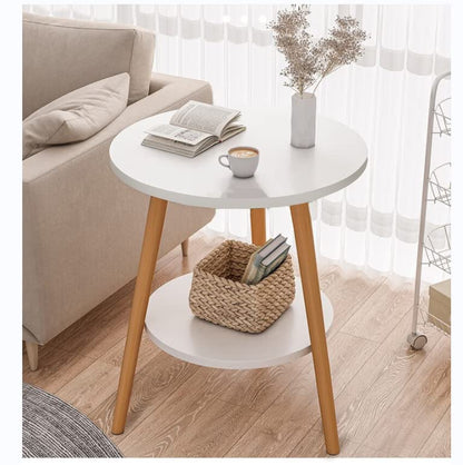 KZOBYD Round Side Table, 2 Tier End Tables With Round Wooden Top, 38 x 55cm