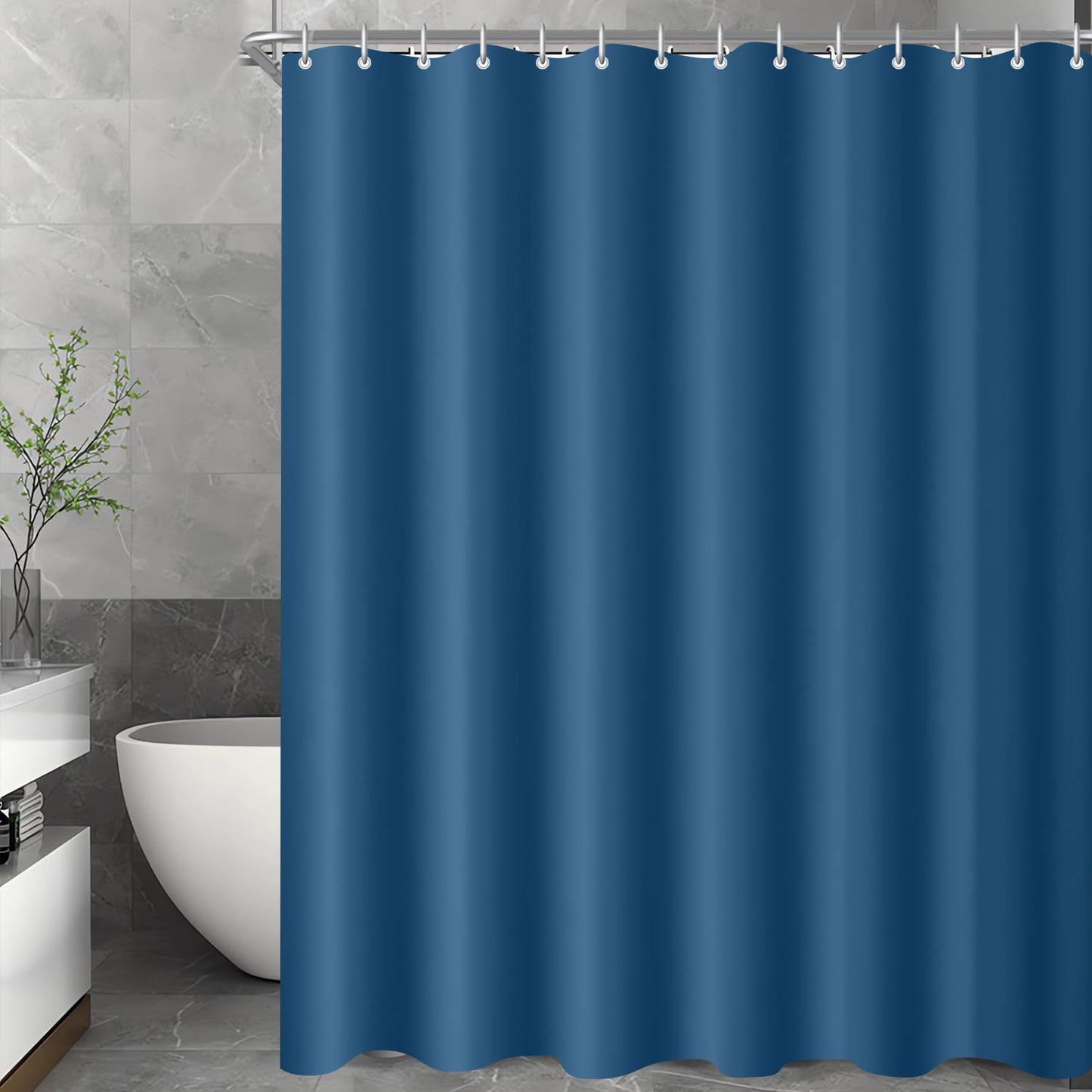 Lerores Shower Curtain, 180 x 180 cm, Dark Blue, Weighted Hem, Anti-Mould Textile, Water-Repellent, Washable Polyester Fabric Bath Curtains for