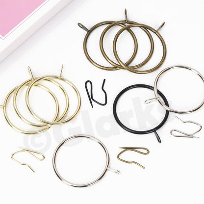 Glarks 30 Sets 25mm/1inch Golden Metal Drapery Curtain Hanging Rings Set, includes 30pcs Curtain Rings and 30pcs Drapery Pin Hooks