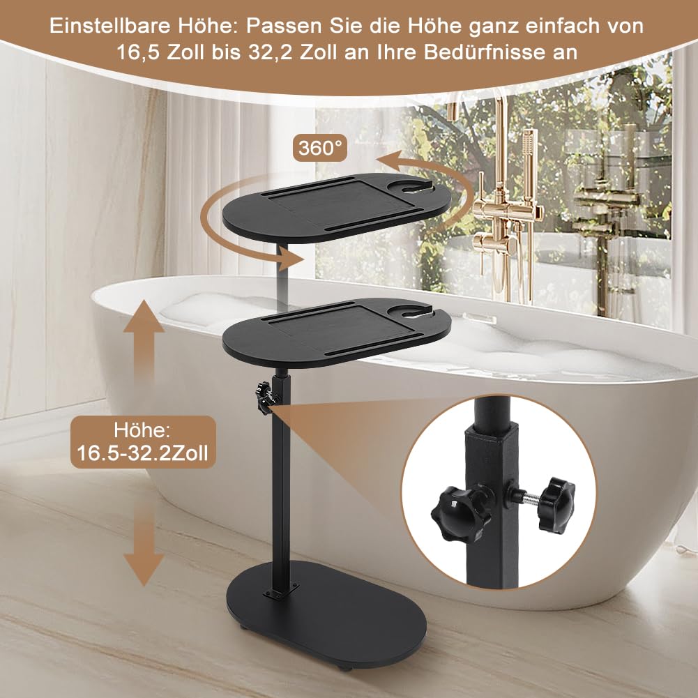 C Shaped End Table with Adjustable Height and Rotating Top
