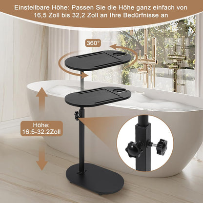 C Shaped End Table with Adjustable Height and Rotating Top