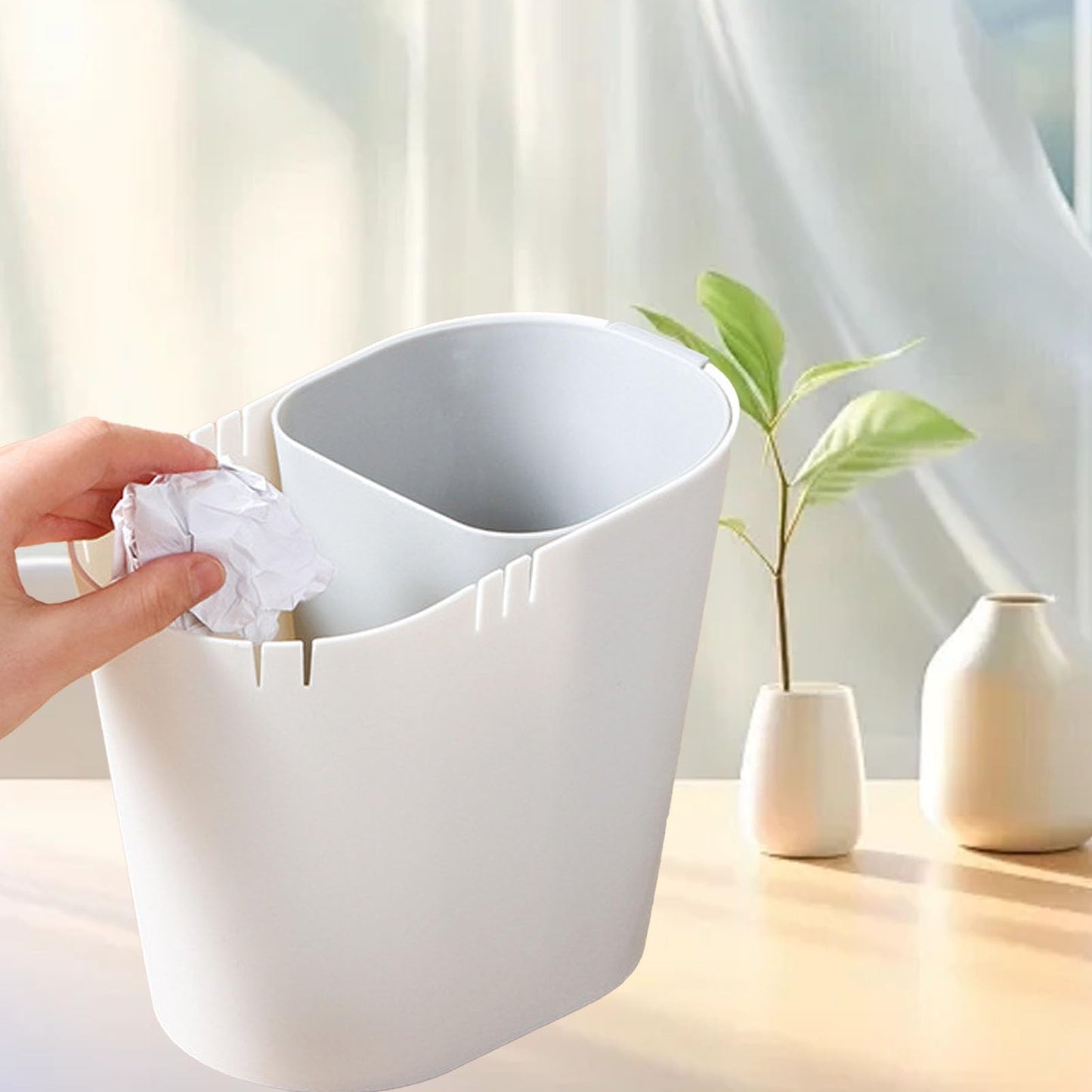 Small Desk Bin, Wet Dry Divided Trash Can Portable Counter Trash Can Two Compartment Garbage Can Table Storage Bin for Kitchen Bathroom Living Room