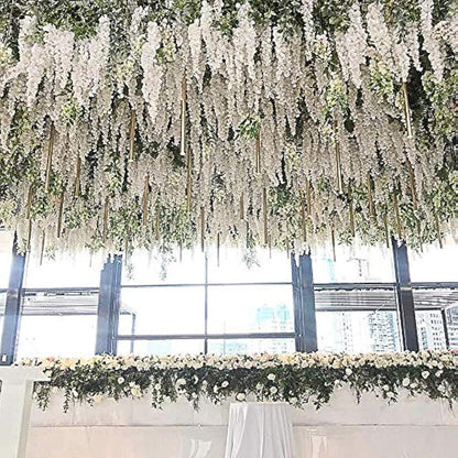 Veryhome 12PCS Artificial Wisteria Hanging Garland Fake Wisteria Vine Hanging Flower Bush String Artificial Flowers for Wedding Decorations,3.6 Feet (White)