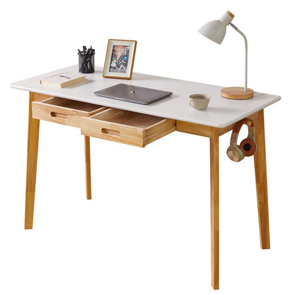 Aibiju Computer Desk with 2 Drawers, 47" Solid Wood Home Office Writing Desk, Compact Simple Tables with Hook for PC, Laptop, Students, Study, Makeup