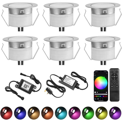 GEYUEYA Home LED Decking Lights RGB Ø45MM 12V 0.5W WiFi LED Decking Patio Lighting for Terrace Kitchen Outdoor Indoor Lamps with Remote Control - 6 Packs