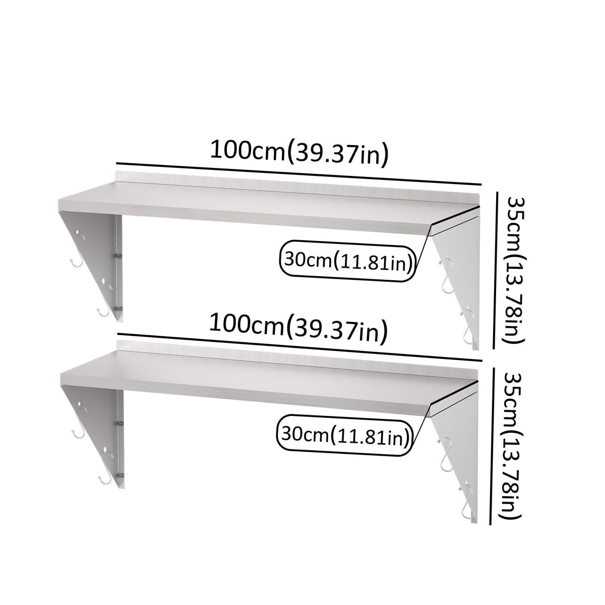 TAIMIKO Stainless Steel Wall Shelf Commercial Kitchen Shelves 100x30cm,2PCS