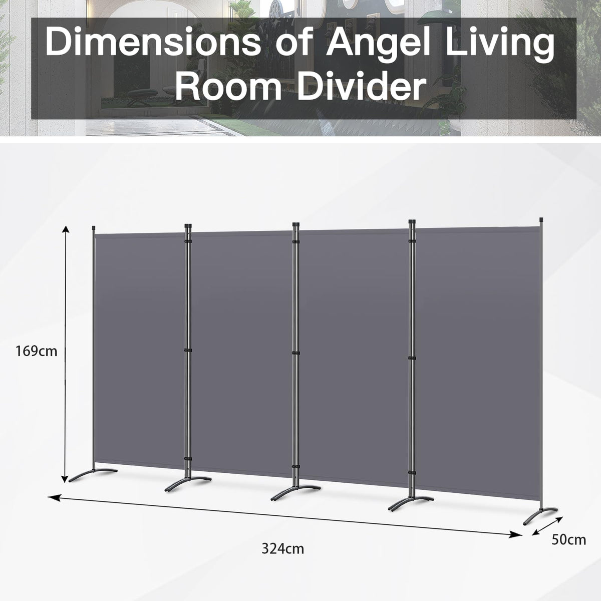 Angel Living 4 Panels Folding Room Divider | Privacy Screen with Polyester Fabric & Sturdy Iron Frame | Freestanding Partition for Office, Bedroom