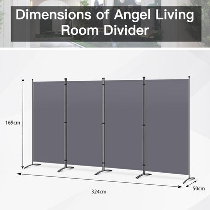 Angel Living 4 Panels Folding Room Divider | Privacy Screen with Polyester Fabric & Sturdy Iron Frame | Freestanding Partition for Office, Bedroom