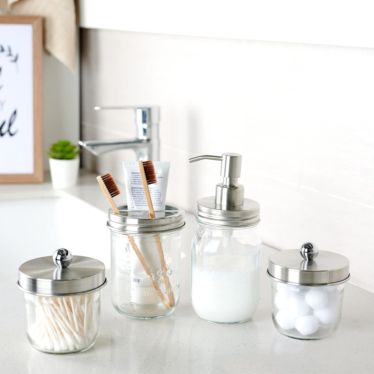 Mason Jar Soap Dispensers - Rustproof Stainless Steel Lid & Pump, Refillable Hand Wash for Bathroom/Kitchen, Ideal for Dish/Liquid Soap, Lotions
