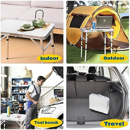 Yriuat Folding Camping Table 2ft Portable Pinic Table Adjustable Height Small Card Table Aluminum Foldable Lightweight with Carry Handle for Outdoor Indoor Hiking Camp BBQ Beach