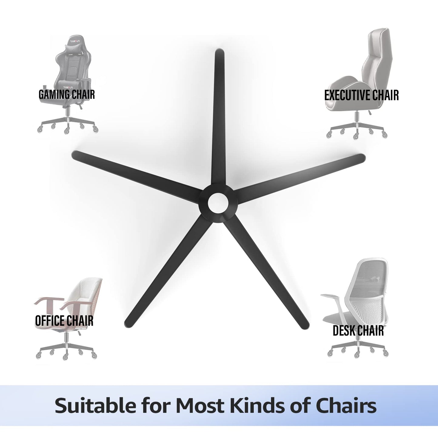 Mastery Mart 28"Heavy Duty Office Chair Replacement Base(2400Lbs), Office Chair Base Replacement Universal Caster and Gas Cylinder Size, Matte Black