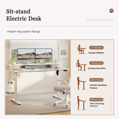Klicelor Electric Height Adjustable Desk, with 2 Fabric Drawers, 120x60cm