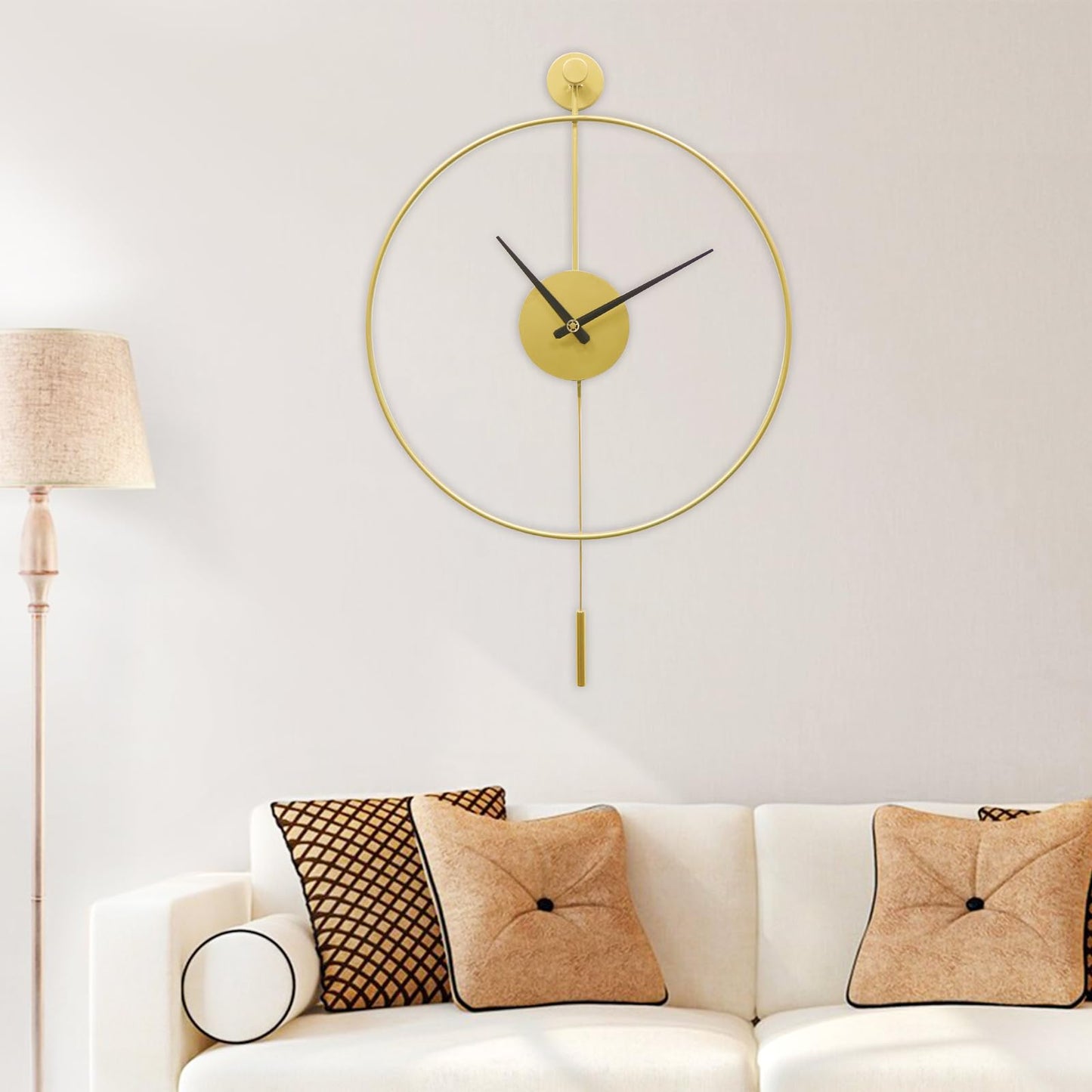Classical Large Decorative Wall Clock with Pendulum, Modern Non-Ticking Silent Metal Wall Clocks for Living Room, Bedroom, Study, Office, 20 inch