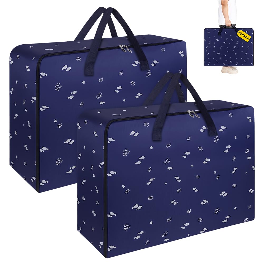 HOTUT 2 Pcs 105L Large Storage Bag,Extra Large Moving Bags Heavy Duty,with Zipper Handles,Strong Packing Boxes,with Strong Oxford Cloth,for Clothes