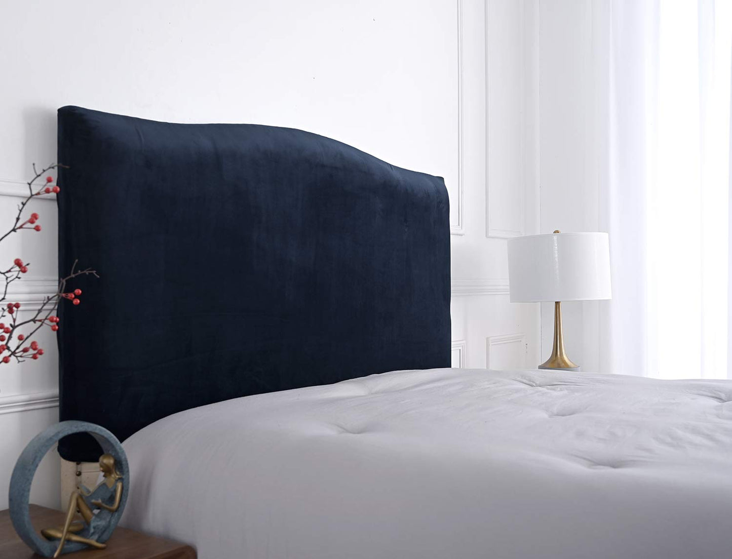 Meigeh Bed Headboard Cover Velvet Headboard Slipcovers Stretch Headboard Protector Headboard Cover for single double king size beds Navy Blue
