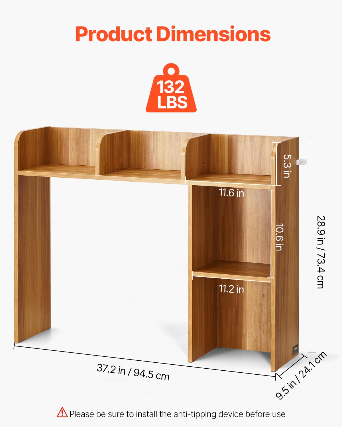 VEVOR Desktop Bookshelf, 2-Tier Wood Desktop Storage Organizer, 37.2" x 9.5" x 28.9" Office Storage Rack Wood Display Shelf