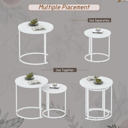 Garden 4 you Nest of Tables Set of 2,Round Coffee Table for Living Room,White Removable Coffee Table Set,Nesting Tables End Table for Living Room